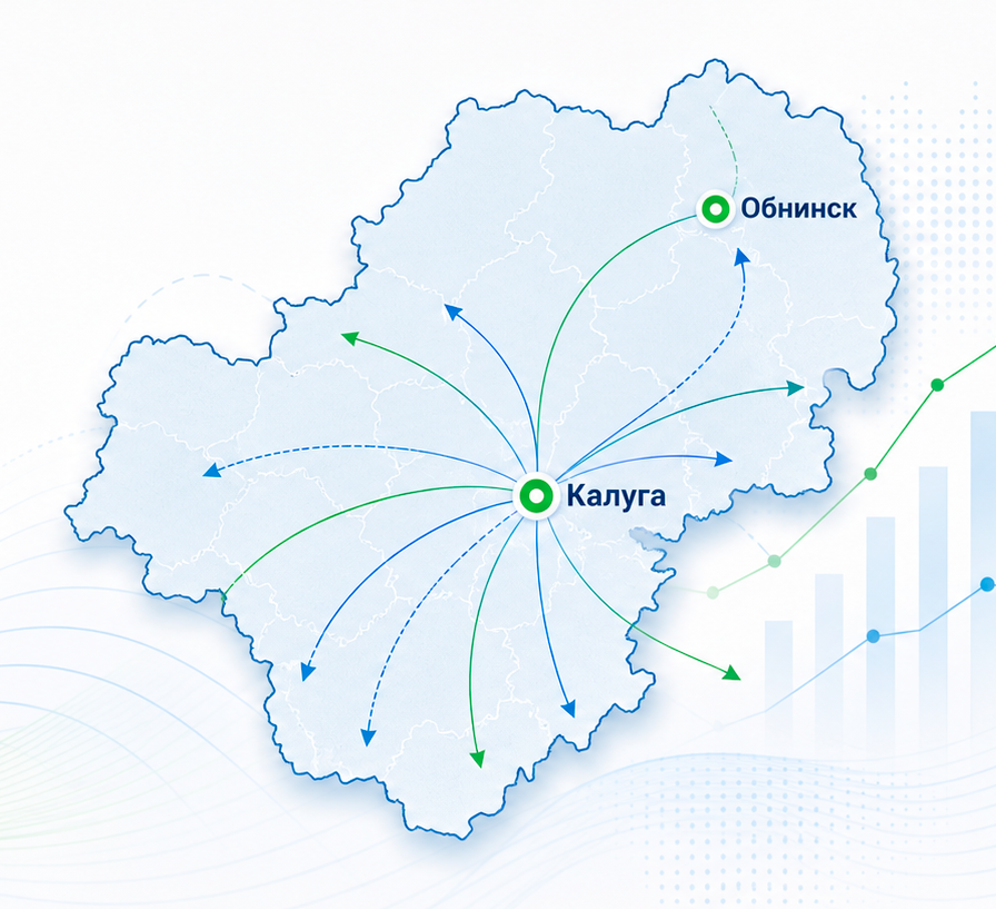 Карта Калужской области с городами Калуга и Обнинск